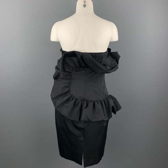 GIAMBATTISTA VALLI Black Cotton  Silk Ruffled Strapless Cocktail Dress - Picture 4 of 5